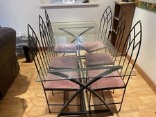 Glass Dinning Table And 8 Steel Gothic Chairs