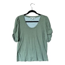 LOFT Green Polka Dot Puff Sleeve Top Small Cotton Scoop Neck Casual Tee