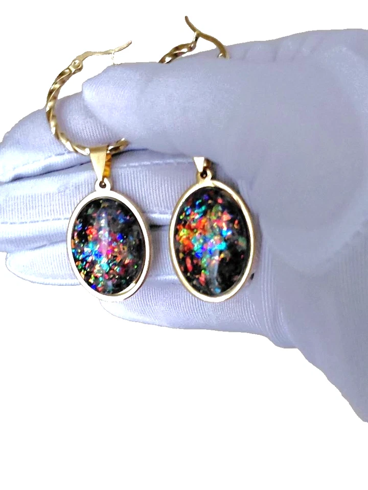 Pendientes de ópalo 18x25 mm resina joya ópalos de fuego en acero inoxidable 18 quilates GP Foto 2 de 3