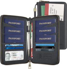 Family Passport Holder for 4, Leather RFID Blocking Multiple Passport Holder