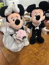 VINTAGE Disney Store Mickey Minnie Wedding Bride/Groom Plush Poseable 15 Retire