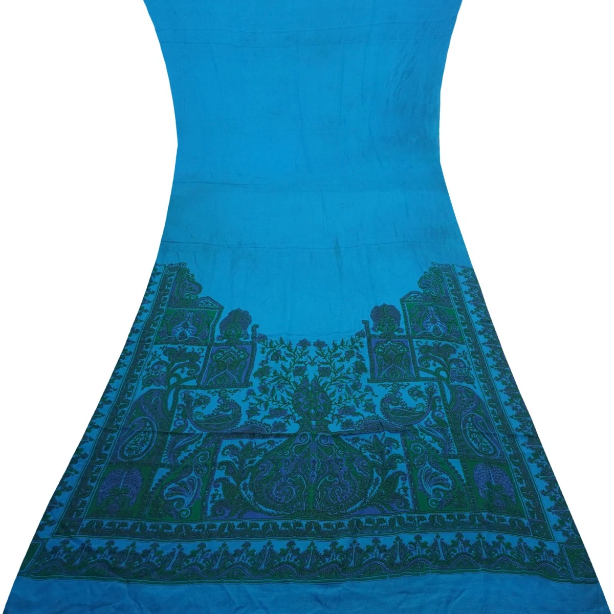 Bleu Vintage Saris 100% Pure Soie Zari Tricoté Main Traditionnel 4.6m