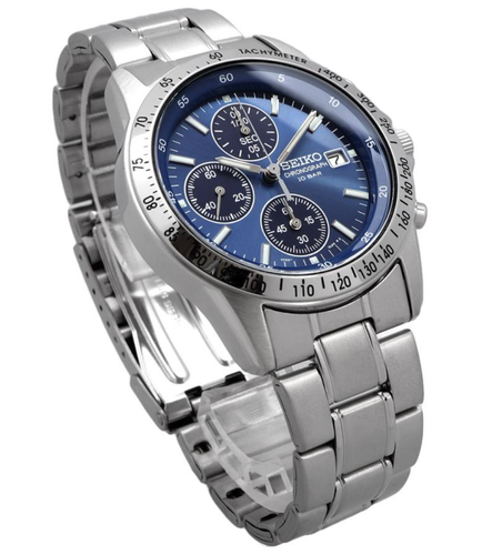 Seiko SBTQ071 Silver Quartz Chronograph Blue Watch NEW - Picture 2 of 3