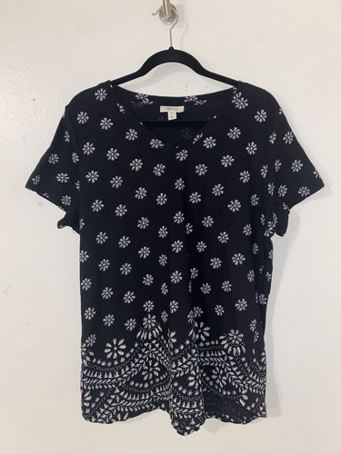 Style & Co Black and White 1X Short Sleeve Shirt Top