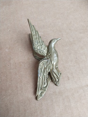 Vintage Brass Bird Paper Clip Spring Action Hanging Desk Note Holder