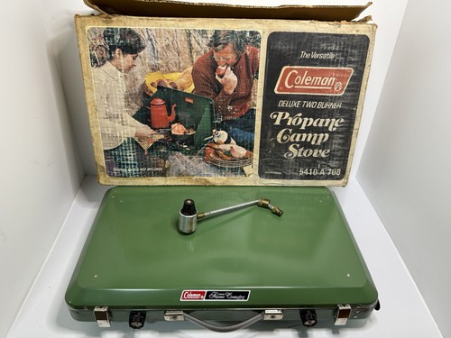 Vintage 1975 Coleman Model 5410 A708 Dual 2 Burner Propane Camp Stove & Box 8/75