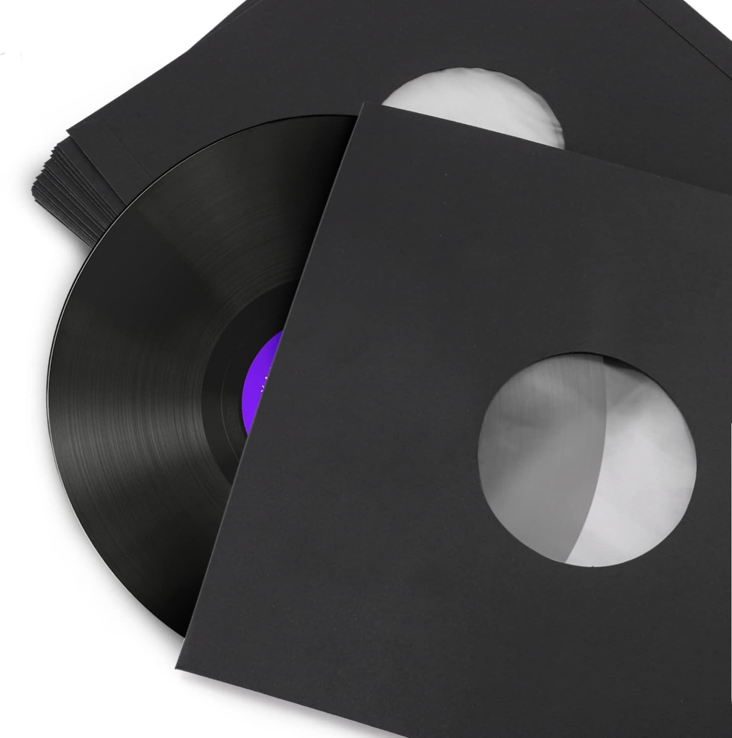 Facmogu 20PCS 10In Black Paper & Plastic Poly-Lined Record Inner Sleeves, 110Gsm