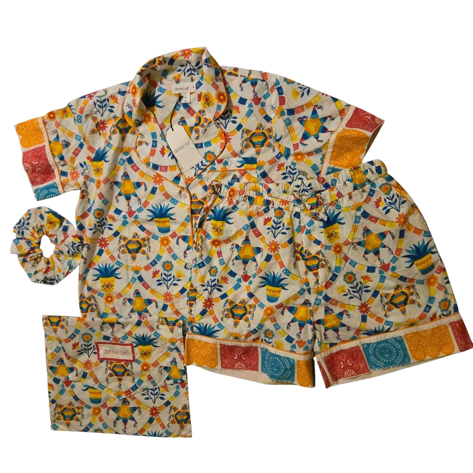 NWT Denise Rae M Pajama Set W/Accessories Organic Poplin Preppy Sustainable