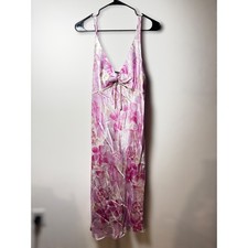 VTG Jones New York Floral Midi Satin Silk Slip Dress Pink Spaghetti Strap M Y2K