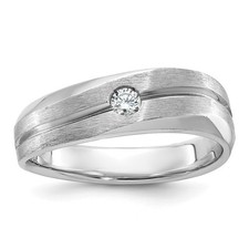 14k White Gold Polished and Satin 1/10 Ct Round Cut Diamond Men's Ring