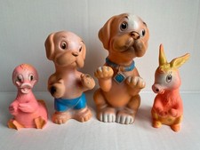 4x vintage retro rubber squeaky toys - duck, donkey 2x Benji boxer dogs