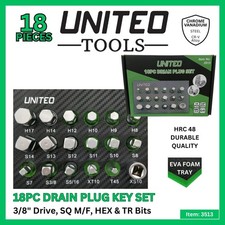 18PC 3/8" Dr Master Drain Plug Key Set Sump Sockets TORX HEX TR in EVA Foam Tray