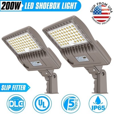 2Pack 200W 30000LM Slip Fitter LED Shoebox Lighting Parking Lot Street Area Lamp