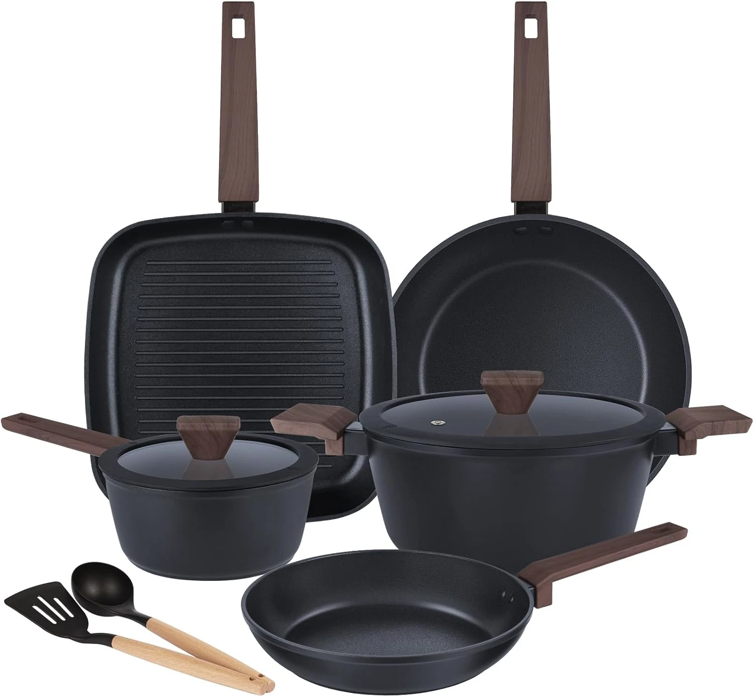 9-Piece Nonstick Induction Cookware Set with Grill Pan & Stay-Cool Handles