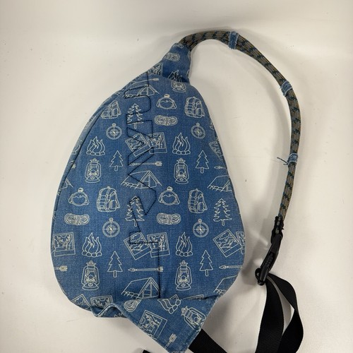 Kavu Rope Sling Bag Crossbody Shoulder Hiking Bag Blue & White Camp Print - Picture 3 of 10