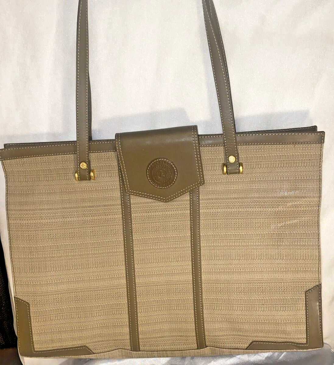 CHARLES LOUVIER PARIS BROWN/TAN LARGE HANDBAG LAPTOP VINTAGE Wide