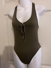 Savage X Fenty Bodysuit XS Military Olive Shimmer Strappy Teddy Sold Out