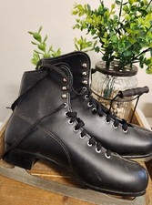 Vtg Black Ice Skates Arts Crafts Projects Holiday Decor Faux Leather 8 Ladies