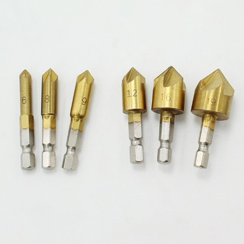 6tlg HSS Senker Bohrer Set Titan 6-19mm für Akkuschrauber Sechskant Bit Aufnahme - Bild 6 von 9