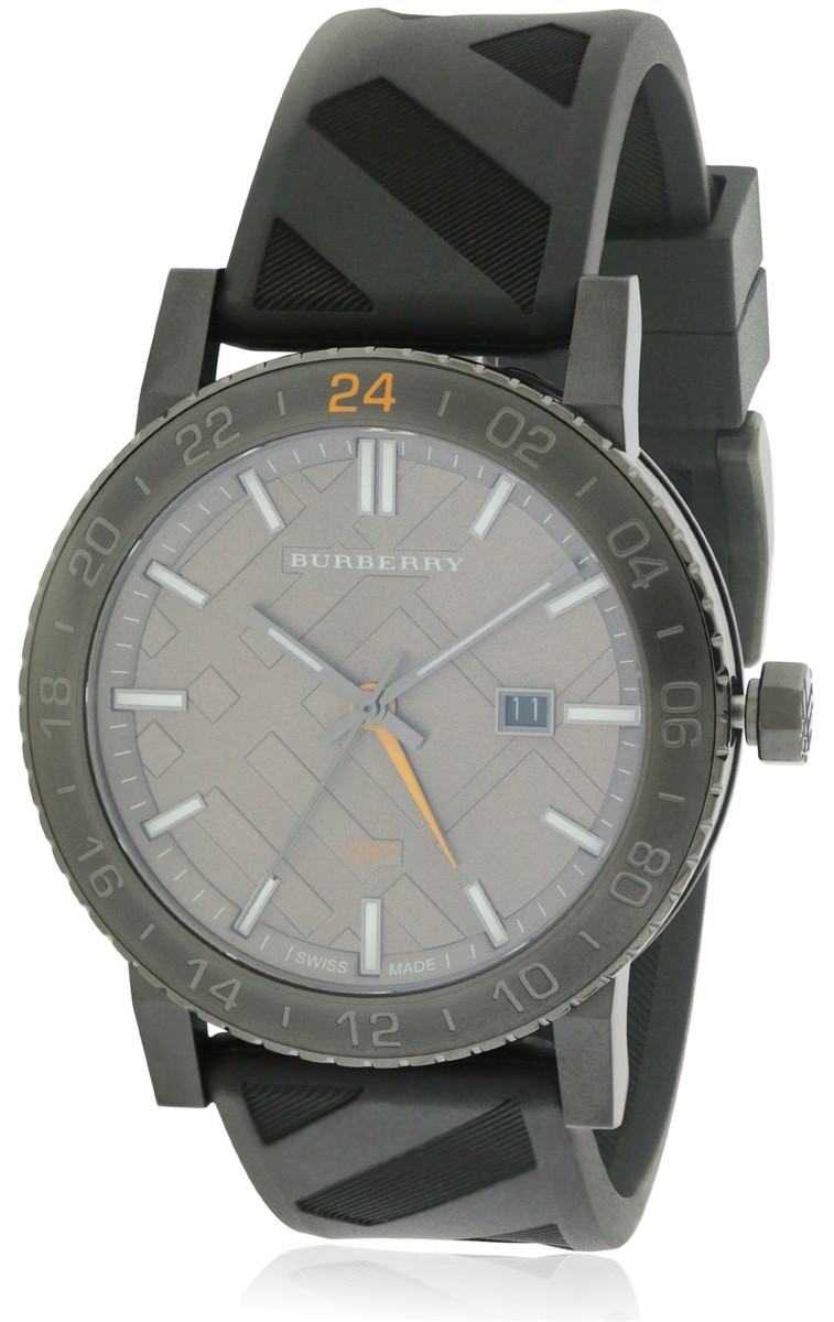 BURBERRY ブラックラバーベルト時計 BU9341 BURBERRY Men's BU9341 'The New City' GMT 42mm Watch 130112