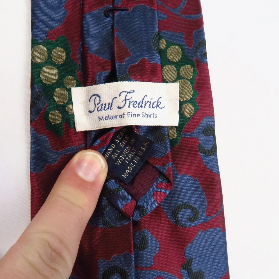 Corbata de cuello vintage Paul Fredrick roja dorada azul verde abstracta floral para hombre 57x3,5 Foto 3 de 4
