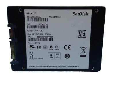 64 GB SSD SANDISK X110 SD6SB1M-064G S/N: 133958400709 2,5 ZOLL #NFP825