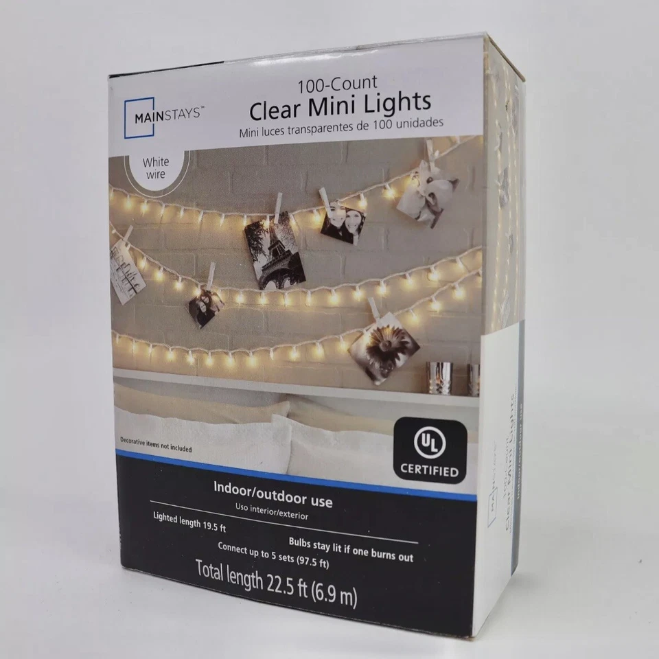 Mainstays 100 Count Clear Mini 22 Foot String Lights Indoor Outdoor - Set Of 10 - Image 2 of 4