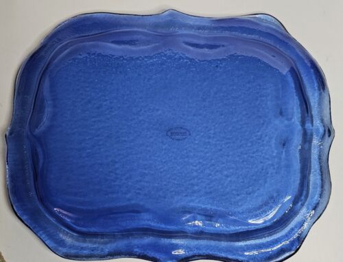 ARTE ITALICA Cobalt Blue GLASS - Shallow Pebbled Italy RECTANGULAR TRAY - Picture 2 of 6