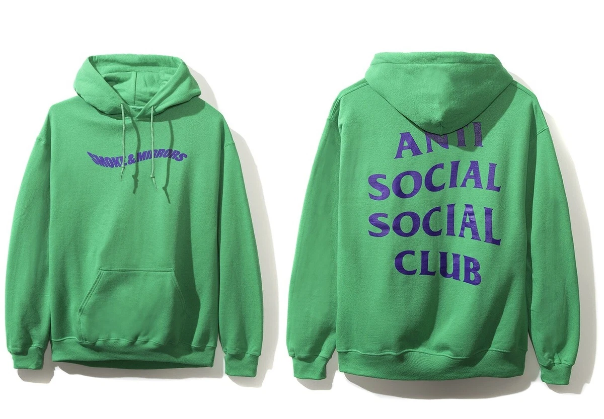DS Anti Social Social Club ASSC Blue Logo Smoke and Mirrors Green Hood in hand
