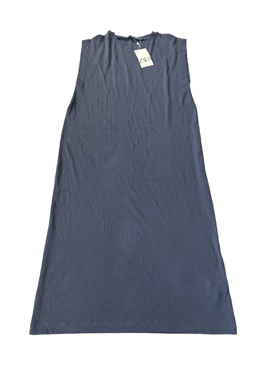 Zara Womens Dress L Purple Ribbed Knit Midi Sleeveless