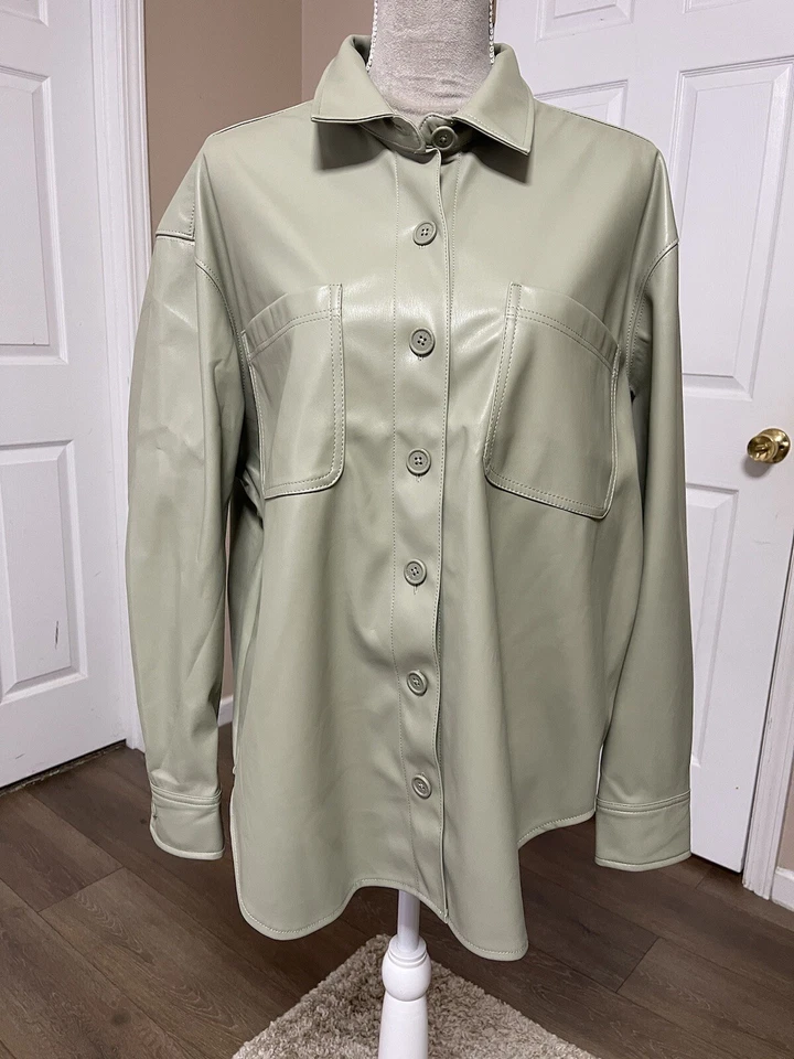 Nueva chaqueta American Eagle de gran tamaño de imitación de cuero talla mediana