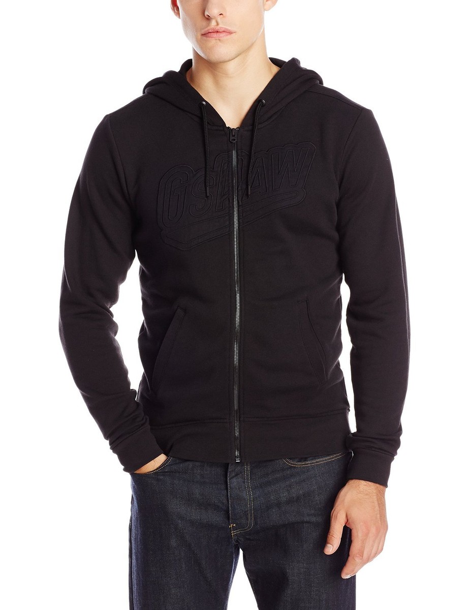 NWT Men's G-Star Raw Salvos Full Zip Hooded Sweater Hoodie Black Extra  Large XL - Main Image