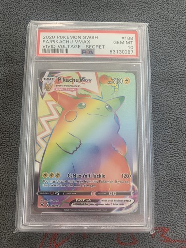 PSA 10 GEM MINT Full Art Pikachu VMAX Secret Rainbow Rare Vivid Voltage ...