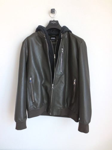 ZARA MAN DOUBLE ZIP LEDERJACKE MIT ABNEHMBARER KAPUZE Gr-XL - Bild 10 von 13