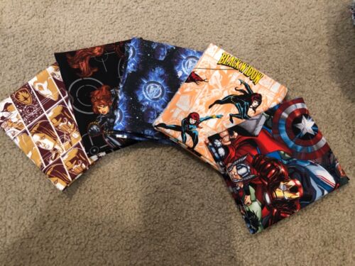 Fat Quarter Cotton Fabric 5 FQ bundle Super Hero Marvel Spider Widow Thanos capt - Afbeelding 1 van 6