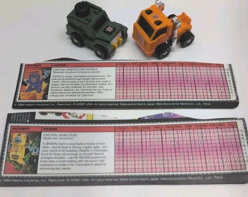 1984 Transformers G1 MiniBots Lot of 2(Brawn & Huffer)w/cardback Takara Complete