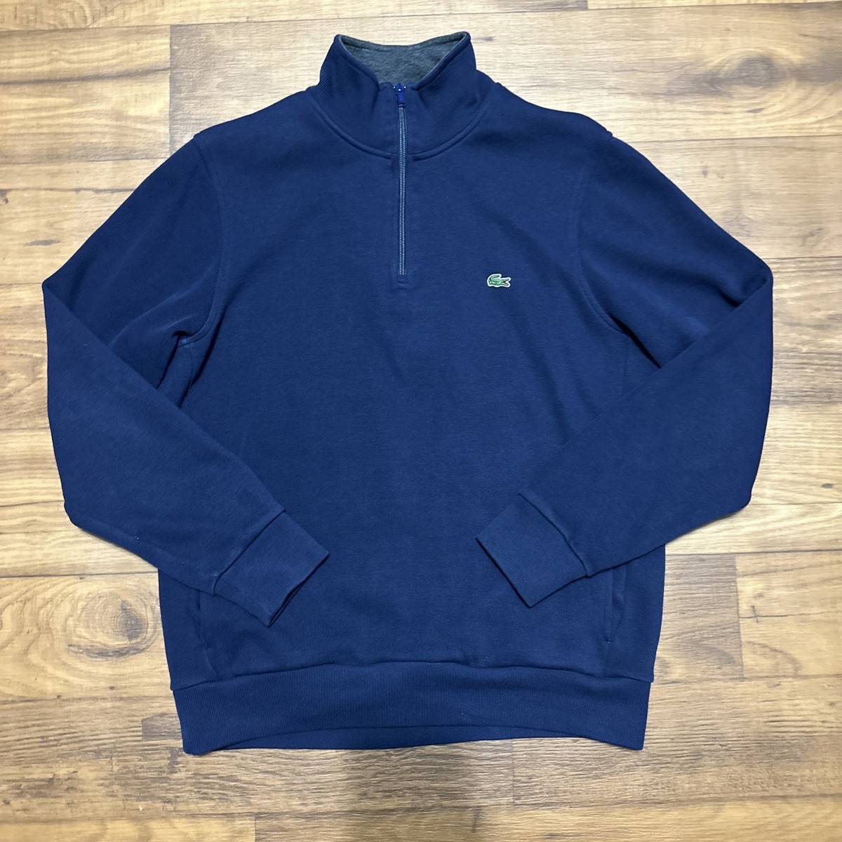 Lacoste Sweater Womens Blue Cotton 1/4 Quarter Zip Pullover Solid 