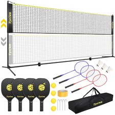Portable Pickleball Badminton Net Set, 17FT Adjustable Heights All-in-One Net...