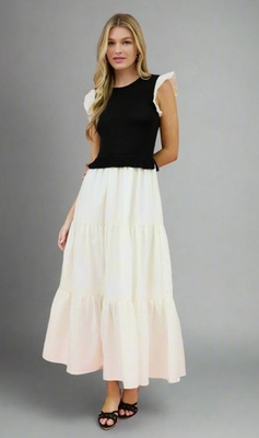 #ad The Perfect Mix: Tiered Mixed Media Midi Dress $100.00