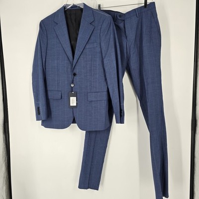 Dan John Men's Blue Suit 2 Piece Blazer Pants Unfinished Slim Fit Size 44 Italy