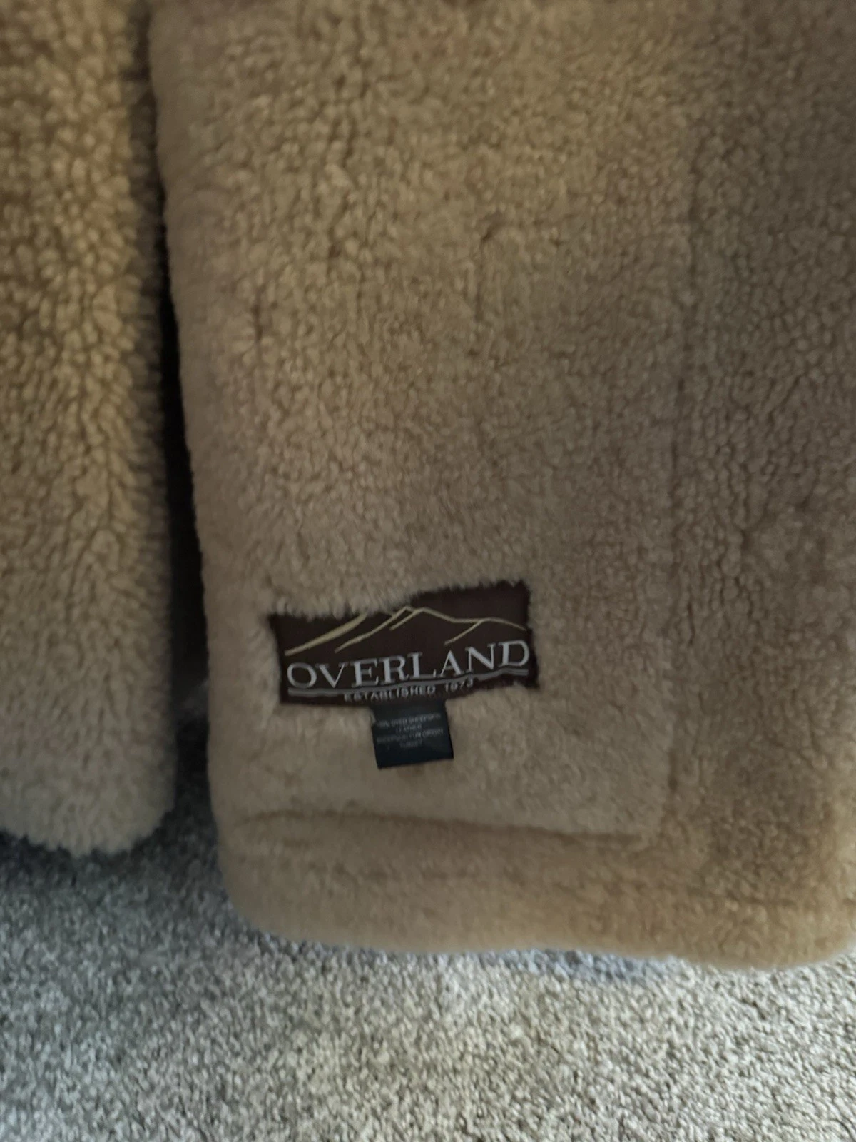 Overland Men's Sheepskin Rancher Coat Lined Pockets Button Brown Beige - Size 46 - product detail image 4