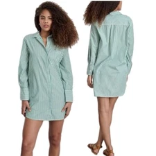 Alex Mill NWT Belle Shirt Dress In Striped Portuguese Poplin Green/White Size L