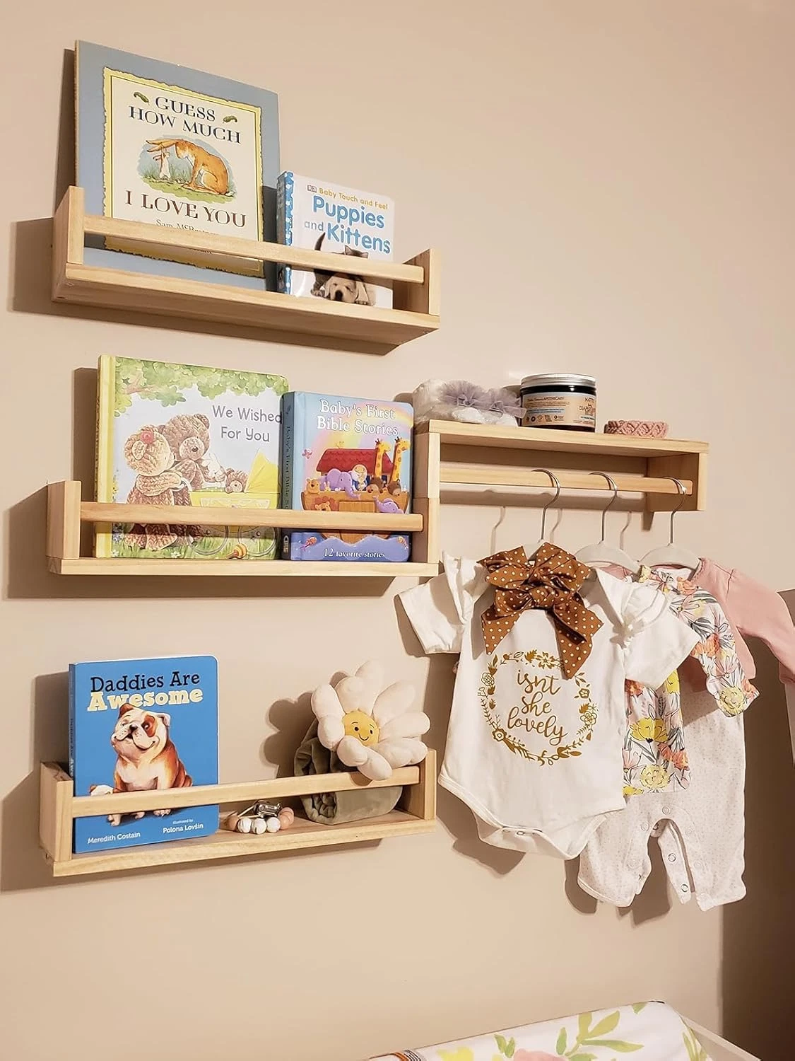 Floating Shelves for Wall, Burlywood Nursery Book Shelves, 15.7 Inch Kids Booksh