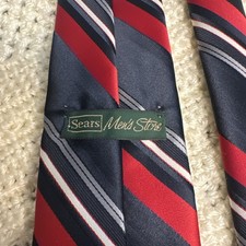 Vintage Sears Men’s Store Tie Made In USA Grey Black Red Stripes
