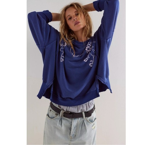 Pullover Free People Gráfico Camden Azul Floral Gran Tamaño XS Primavera Western Boho - Imagen 5 de 12