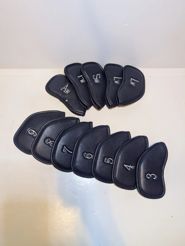 Juego de 12 fundas de cuero para cabeza de hierro para golf Craftsman Golf bordadas azul oscuro Foto 3 de 4