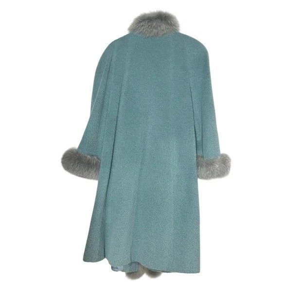 Cagli VTG Alpaca Wool Fur Penny Lane Coat Size 44 Blue Gray Italy Winter Cozy - Image 2 of 4