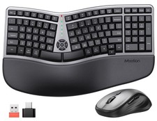 Ergonomic Keyboard and Wireless Combo, 2.4G Curved Compact Keyboard with Cush...