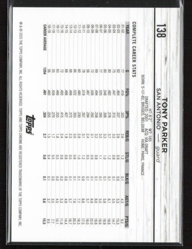 Tony Parker 2024-25 Topps Chrome #138 Orange Geometric Refractor /25 Spurs - Picture 2 of 2