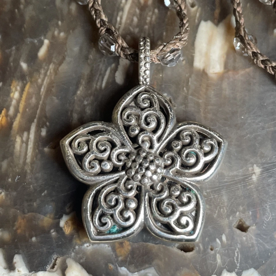 "Collar colgante Brighton Flora flor marrón con cordón cuentas 17"" ajustable" Foto 2 de 4